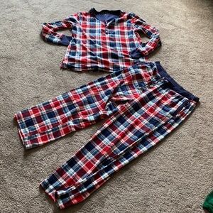 Nautica Fleece Red Blue Plaid Long Sleeve Pajama Set SIZE M